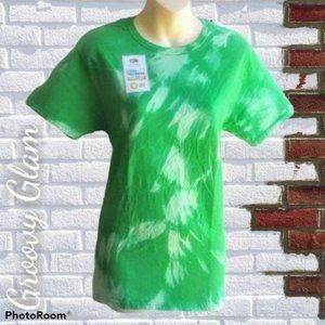 GROOVY GLAM Green Handmade Bleached Tie-Dye Short Sleeve Tee Shirt